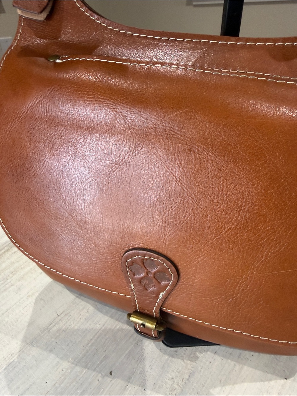 Vintage Patricia Nash Cognac Leather Saddle Bag with Buckle Detail - Picture 3 of 14